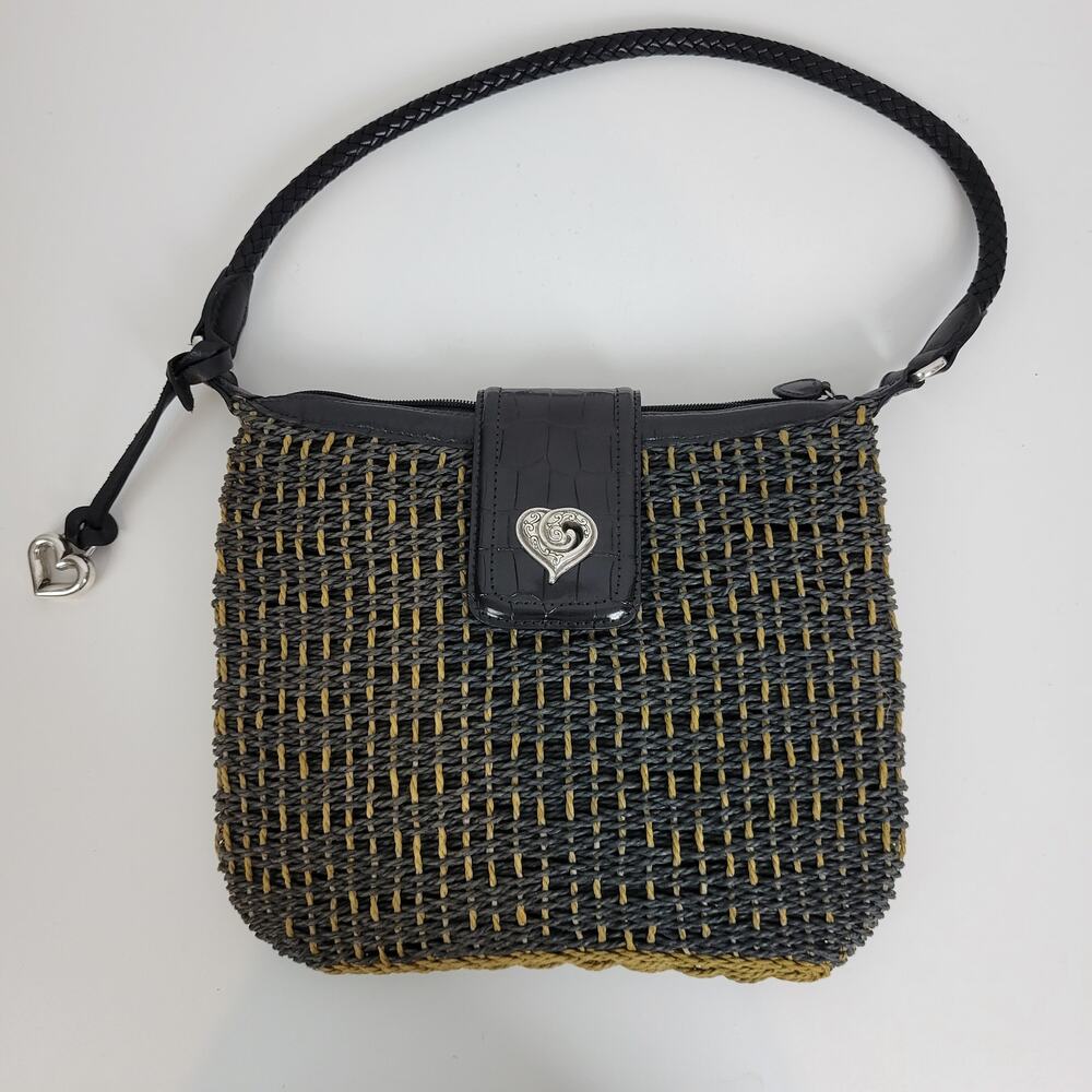 Brighton‎ Women Bag Purse Brown Blue Woven Leather Front Crossbody Braided Strap